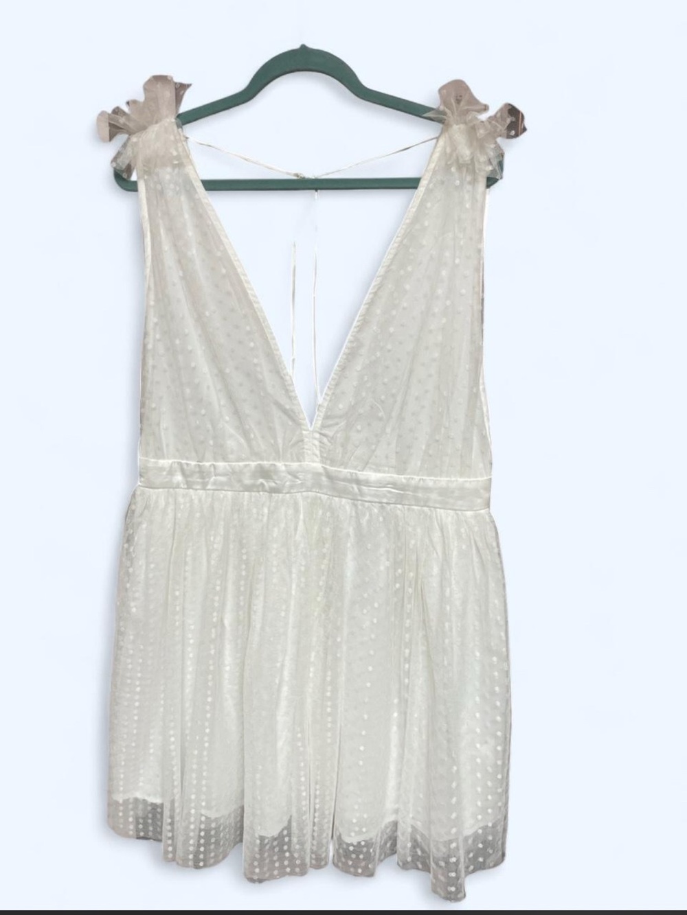 Showpo Ivory Sheer Polka Dot Mini Dress with Bow Straps